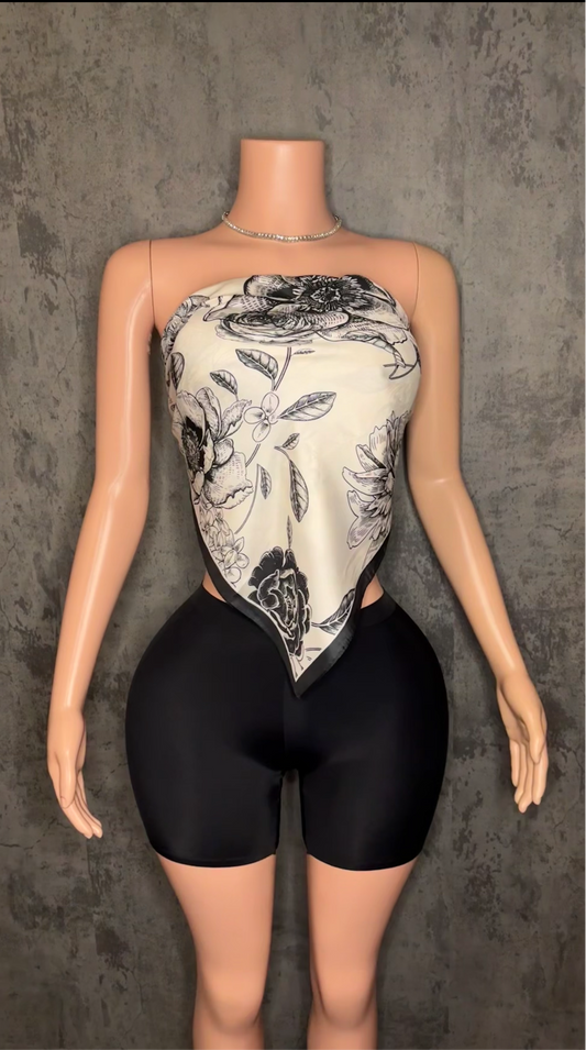 Black Floral Silk Top